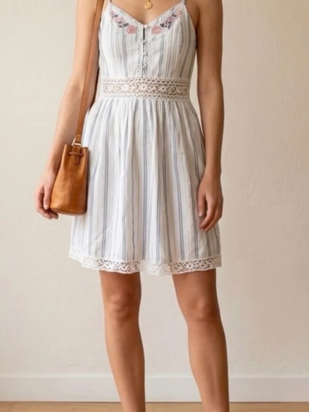 Abercrombie & Fitch Striped Cotton Lace Inset Mini Sundress Size XXS